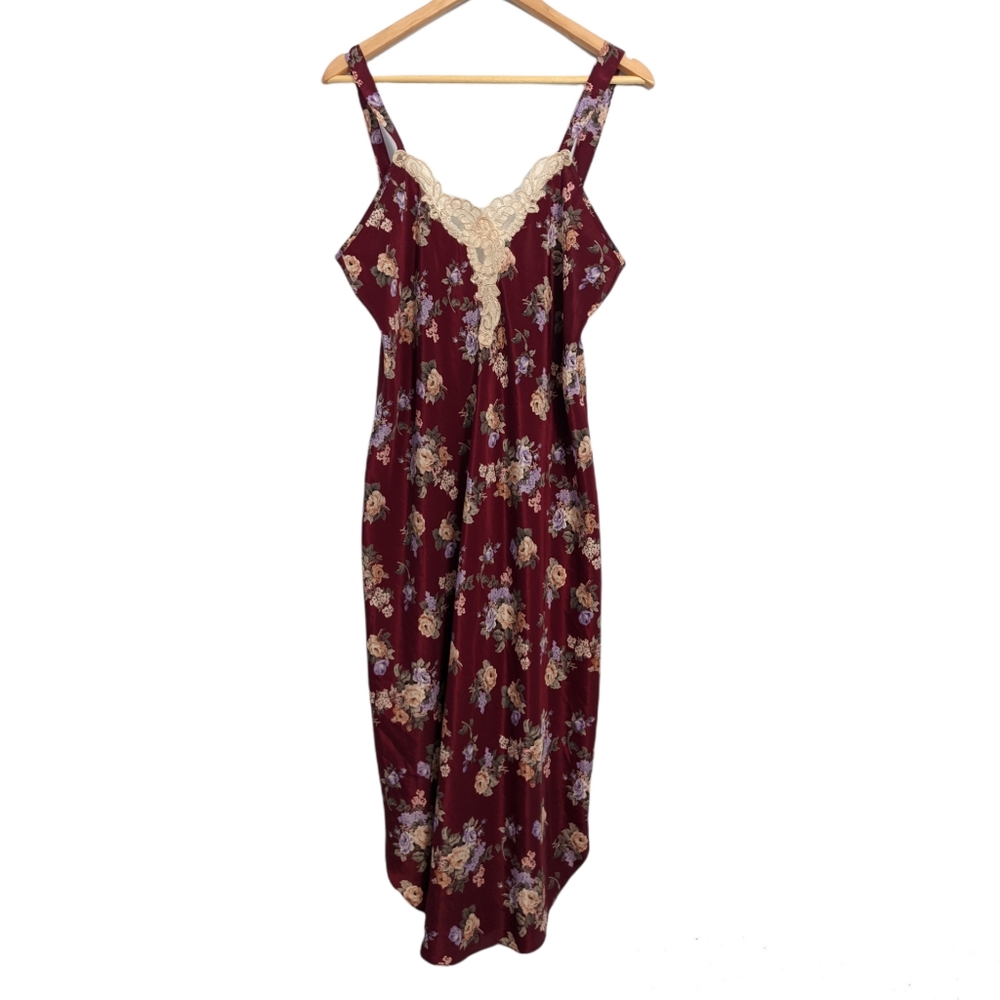 Vintage California Dynasty Purple Floral Lace Long Nightgown Slip Dress L